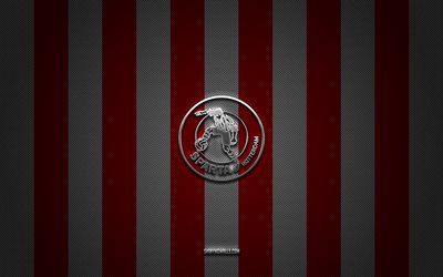 sparta rotterdam logo, dutch football club, eredivisie, red white carbon background, sparta rotterdam emblem, football, sparta rotterdam, pays-bas, sparta rotterdam silver metal logo
