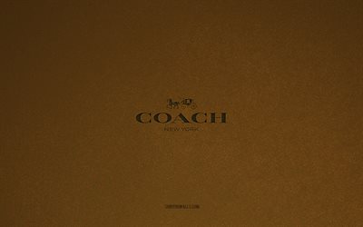 coach -logo, 4k, herstellerlogos, coach emblem, brown stone textur, coach, beliebte marken, coach -zeichen, brown stone hintergrund
