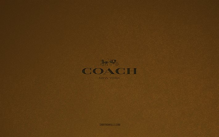 coach -logo, 4k, herstellerlogos, coach emblem, brown stone textur, coach, beliebte marken, coach -zeichen, brown stone hintergrund