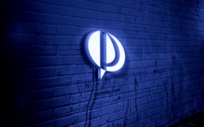 palit neon logo, 4k, brickwall azul, arte grunge, criativo, logotipo em arame, logotipo azul palit, logotipo palit, obras de arte, palit