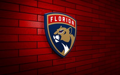 Florida Panthers 3D logo, 4K, red brickwall, NHL, hockey, Florida Panthers logo, american hockey team, Florida Panthers emblem, sports logo, Florida Panthers