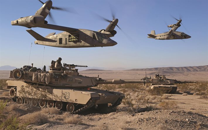 Bell V-280 Valor, american tiltrotor, M1 Abrams, american army, tanks, tiltrotor, US Air Force, USA, M1A2, V-280 Valor, desert