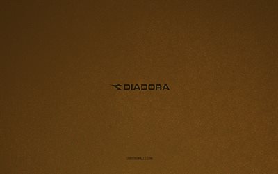 diadora logo, 4k, loghi dei produttori, emblema di diadora, consistenza della pietra marrone, diadora, marchi popolari, segno di diadora, sfondo di pietra marrone