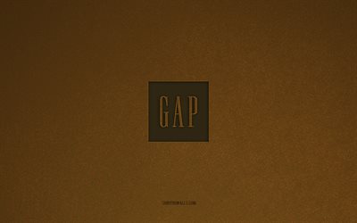 logo gap, 4k, logos des fabricants, emblème gap, texture en pierre brune, écart, marques populaires, signe de l espace, fond de pierre brun