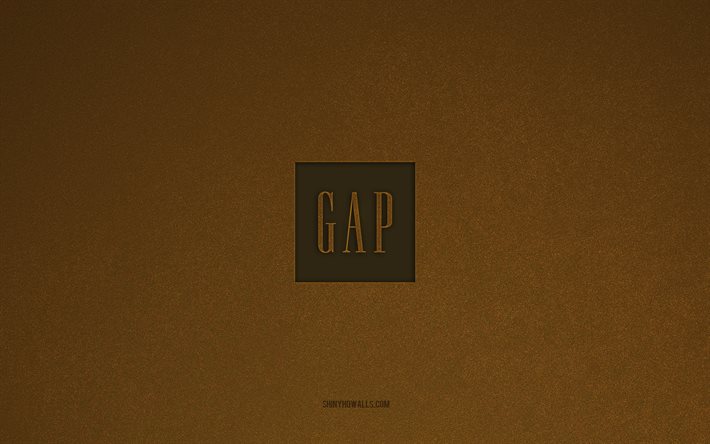 logo gap, 4k, logos des fabricants, emblème gap, texture en pierre brune, écart, marques populaires, signe de l espace, fond de pierre brun