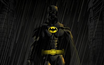 4k, バットマン, 雨, 夜, スーパーヒーロー, 3dアート, クリエイティブ, バットマンとの写真, dcコミック, バットマン3d, バットマン4k, バットマンミニマリズム