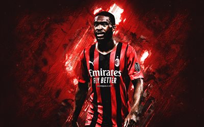 Fikayo Tomori, AC Milan, english football player, red stone background, Serie A, Italy, football, Oluwafikayomi Oluwadamilola Tomori