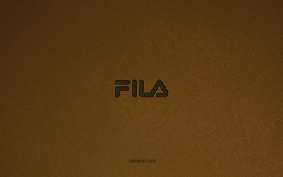 Fila logo, 4k, manufacturers logos, Fila emblem, brown stone texture, Fila, popular brands, Fila sign, brown stone background