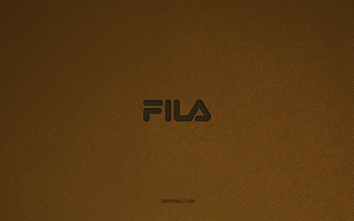 Fila logo, 4k, manufacturers logos, Fila emblem, brown stone texture, Fila, popular brands, Fila sign, brown stone background