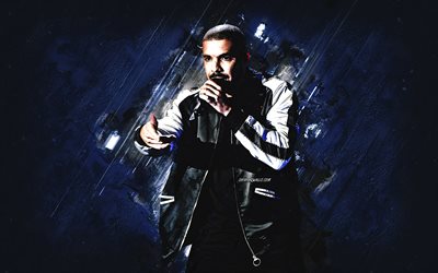 Drake, portrait, canadian rapper, blue stone background, canadian singer, Aubrey Drake Graham, Drake art