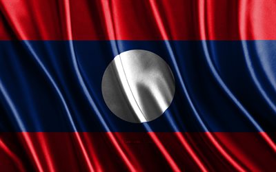 drapeau du laos, 4k, soie 3d drapeaux, pays d'asie, jour du laos, tissu 3d vagues, drapeau laotien, soie ondulée drapeaux, laos drapeau, laos symboles nationaux, laos, asie