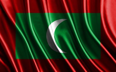 Flag of Maldives, 4k, silk 3D flags, Countries of Asia, Day of Maldives, 3D fabric waves, Maldives flag, silk wavy flags, Asian countries, Maldives national symbols, Maldives, Asia