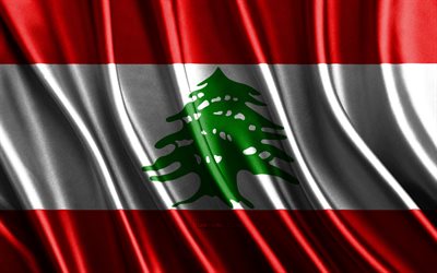 drapeau du liban, 4k, soie drapeaux 3d, pays d'asie, jour du liban, tissu 3d vagues, drapeau libanais, drapeaux ondulés de soie, les pays d'asie, les symboles nationaux libanais, le liban, l'asie