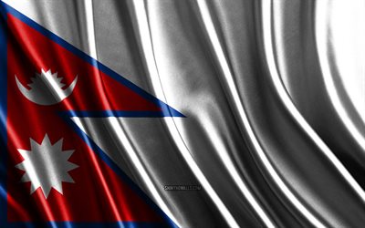 ネパールの国旗, 4k, 絹の 3d 旗, アジアの国, ネパールの日, 3dファブリックウェーブ, ネパールの旗, 絹の波状の旗, アジア諸国, ネパールの国のシンボル, ネパール, アジア