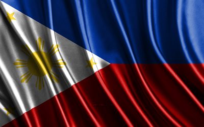 Flag of Philippines, 4k, silk 3D flags, Countries of Asia, Day of Philippines, 3D fabric waves, Philippines flag, silk wavy flags, Asian countries, Philippines national symbols, Philippines, Asia