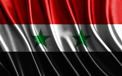 bandera de siria, 4k, banderas 3d de seda, países de asia, día de siria, ondas de tela 3d, bandera siria, banderas onduladas de seda, países asiáticos, símbolos nacionales sirios, siria, asia