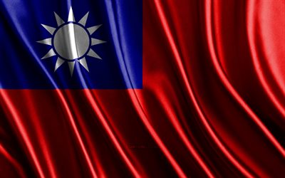 drapeau de taïwan, 4k, soie 3d drapeaux, pays d'asie, jour de taïwan, tissu 3d vagues, drapeau taïwanais, drapeaux ondulés de soie, taïwanais symboles nationaux, taïwan, asie