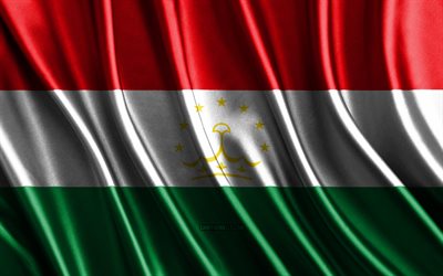 bandiera del tagikistan, 4k, bandiere di seta 3d, paesi dell'asia, giorno del tagikistan, onde di tessuto 3d, bandiera tagika, bandiere ondulate di seta, paesi asiatici, simboli nazionali tagiki, tagikistan, asia