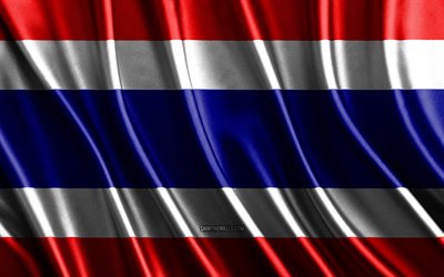 タイの国旗, 4k, 絹の 3d 旗, アジアの国, タイの日, 3dファブリックウェーブ, 絹の波状の旗, アジア諸国, タイの国のシンボル, タイ, アジア