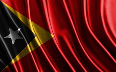 Flag of Timor-Leste, 4k, silk 3D flags, Countries of Asia, Day of Timor-Leste, 3D fabric waves, Timor-Leste flag, silk wavy flags, Asian countries, Timor-Leste national symbols, Timor-Leste, Asia