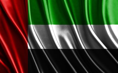 Flag of United Arab Emirates, 4k, silk 3D flags, Countries of Asia, Day of UAE, 3D fabric waves, United Arab Emirates flag, silk wavy flags, Asian countries, UAE national symbols, UAE flag, United Arab Emirates, Asia, UAE