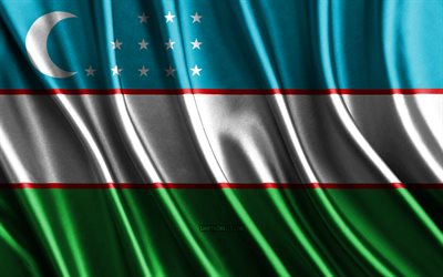 bandiera dell'uzbekistan, 4k, bandiere di seta 3d, paesi dell'asia, giornata dell'uzbekistan, onde di tessuto 3d, bandiera dell'uzbeco, bandiere ondulate di seta, paesi asiatici, simboli nazionali dell'uzbekistan, uzbekistan, asia