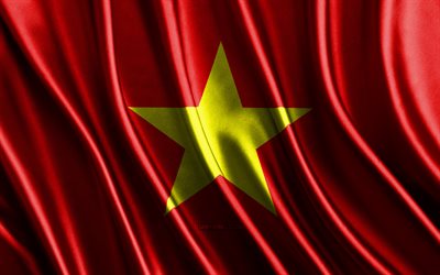 bandera de vietnam, 4k, banderas 3d de seda, países de asia, día de vietnam, ondas de tela 3d, bandera vietnamita, banderas onduladas de seda, países asiáticos, símbolos nacionales vietnamitas, vietnam, asia