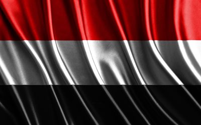 イエメンの国旗, 4k, 絹の 3d 旗, アジアの国, イエメンの日, 3dファブリックウェーブ, イエメンの旗, 絹の波状の旗, アジア諸国, イエメンの国のシンボル, イエメン, アジア