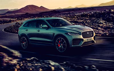 jaguar f-pace svr, autoroute, 2019 voitures, flou de mouvement, réglage, 2019 jaguar f-pace, voitures britanniques, jaguar