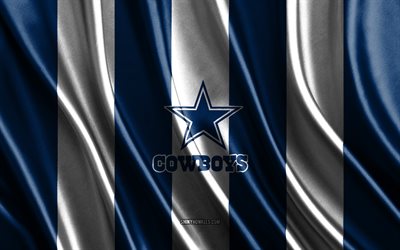 Dallas Cowboys, NFL, blue white silk texture, Dallas Cowboys flag, American football team, National Football League, American football, silk flag, Dallas Cowboys emblem, USA, Dallas Cowboys badge