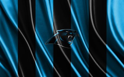 Carolina Panthers, NFL, blue black silk texture, Carolina Panthers flag, American football team, National Football League, American football, silk flag, Carolina Panthers emblem, USA, Carolina Panthers badge