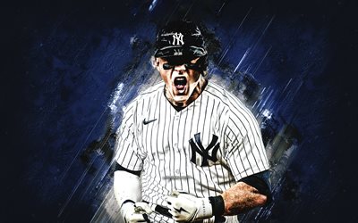 Harrison Bader, New York Yankees, MLB, portrait, blue stone background, American baseball player, Major League Baseball, Harrison Joseph Bader, USA