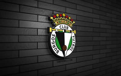 Burgos CF 3D logo, 4K, black brickwall, LaLiga2, soccer, spanish football club, Burgos CF logo, Burgos CF emblem, La Liga 2, football, Burgos CF, sports logo, Burgos FC
