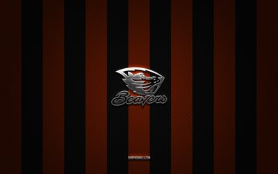 oregon state beavers-logo, american-football-team, ncaa, orange-schwarzer kohlenstoffhintergrund, oregon state beavers-emblem, fußball, oregon state beavers, usa, oregon state beavers-silbermetalllogo