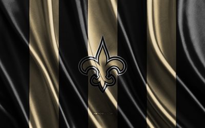 New Orleans Saints, NFL, gold black silk texture, New Orleans Saints flag, American football team, National Football League, New Orleans Saints emblem, USA, New Orleans Saints badge