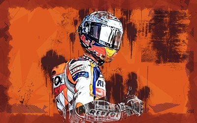 Pol Espargaro, 4k, grunge art, Repsol Honda Team, MotoGP, orange grunge background, spanish motorcycle racers, fan art, motorcyclists, Pol Espargaro Villa, Repsol Honda