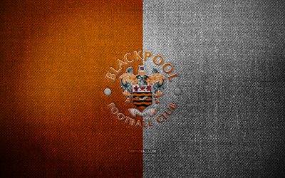 emblema do blackpool fc, 4k, fundo de tecido branco laranja, campeonato efl, logo do blackpool fc, logotipo esportivo, clube de futebol inglês, blackpool, futebol, blackpool fc