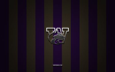 washington huskies-logo, american-football-team, ncaa, violett-weißer kohlenstoffhintergrund, washington huskies-emblem, fußball, washington huskies, usa, washington huskies-silbermetalllogo