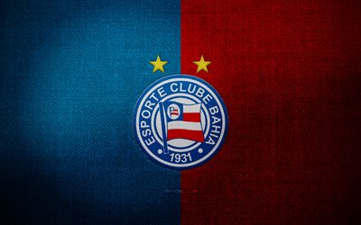 ecバイーアバッジ, 4k, 青赤布の背景, ブラジル セリエ b, ecバイーアのロゴ, ecバイーアのエンブレム, スポーツのロゴ, ブラジルのサッカークラブ, ec バイーア, サッカー, フットボール, バイーアfc