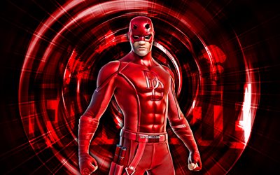Daredevil, 4k, red abstract background, Fortnite, abstract rays, Daredevil Skin, Fortnite Daredevil Skin, Fortnite characters, Daredevil Fortnite