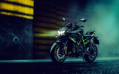 Kawasaki Z H2, 4k, headlights, 2023 bikes, superbikes, darkness, 2023 Kawasaki Z H2, japanese motorcycles, Kawasaki