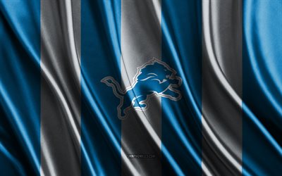 Detroit Lions, NFL, blue white silk texture, Detroit Lions flag, American football team, National Football League, American football, silk flag, Detroit Lions emblem, USA, Detroit Lions badge