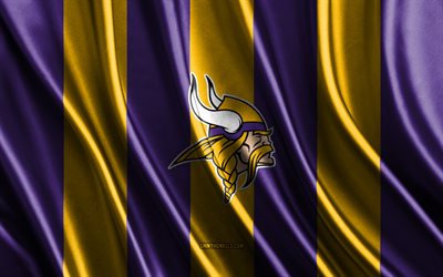 Minnesota Vikings, NFL, purple yellow silk texture, Minnesota Vikings flag, American football team, National Football League, American football, silk flag, Minnesota Vikings emblem, USA, Minnesota Vikings badge