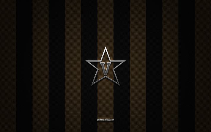 Vanderbilt Commodores logo, American football team, NCAA, black and gold carbon background, Vanderbilt Commodores emblem, football, Vanderbilt Commodores, USA, Vanderbilt Commodores silver metal logo