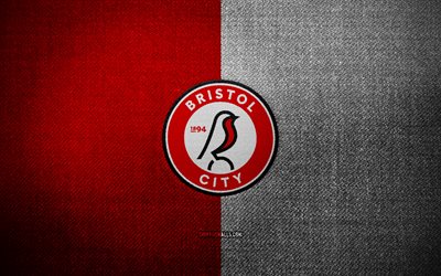distintivo bristol city fc, 4k, sfondo tessuto bianco rosso, campionato efl, logo bristol city fc, emblema bristol city fc, logo sportivo, squadra di calcio inglese, bristol city, calcio, bristol city fc