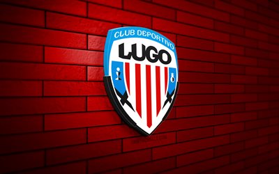 logo cd lugo 3d, 4k, mur de brique rouge, laliga2, football, club de football espagnol, logo cd lugo, emblème cd lugo, la liga 2, cd lugo, logo sportif, lugo fc