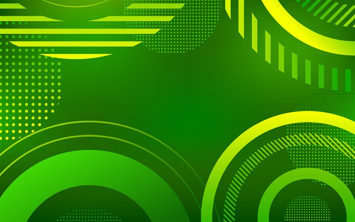 green abstract background, 4k, rings, geometry, lines, geometric shapes, creative, circles, abstract backgrounds, geometric patterns