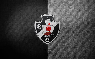 ヴァスコ ダ ガマのバッジ, 4k, 黒の白い布の背景, ブラジル セリエ b, ヴァスコ・ダ・ガマのロゴ, ヴァスコ・ダ・ガマの紋章, スポーツのロゴ, ブラジルのサッカークラブ, ヴァスコ ダ ガマ, サッカー, フットボール, ヴァスコ ダ ガマ fc