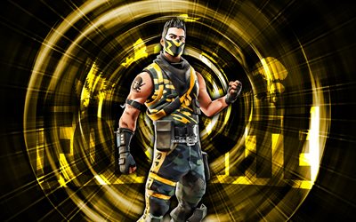 Vice, 4k, yellow abstract background, Fortnite, abstract rays, Vice Skin, Fortnite Vice Skin, Fortnite characters, Vice Fortnite