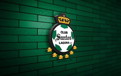 Santos Laguna 3D logo, 4K, green brickwall, Liga MX, soccer, mexican football club, Santos Laguna logo, Santos Laguna emblem, football, Deportivo Toluca, sports logo, Santos Laguna FC